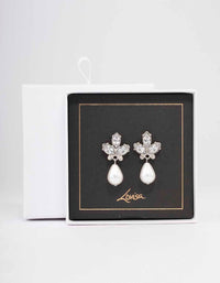 Silver Diamante Teardrop Pearl Drop Earrings - link has visual effect only