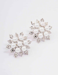 Silver Diamante & Pearl Flower Stud Earrings - link has visual effect only