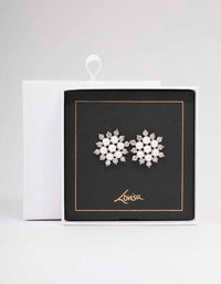 Silver Diamante & Pearl Flower Stud Earrings - link has visual effect only