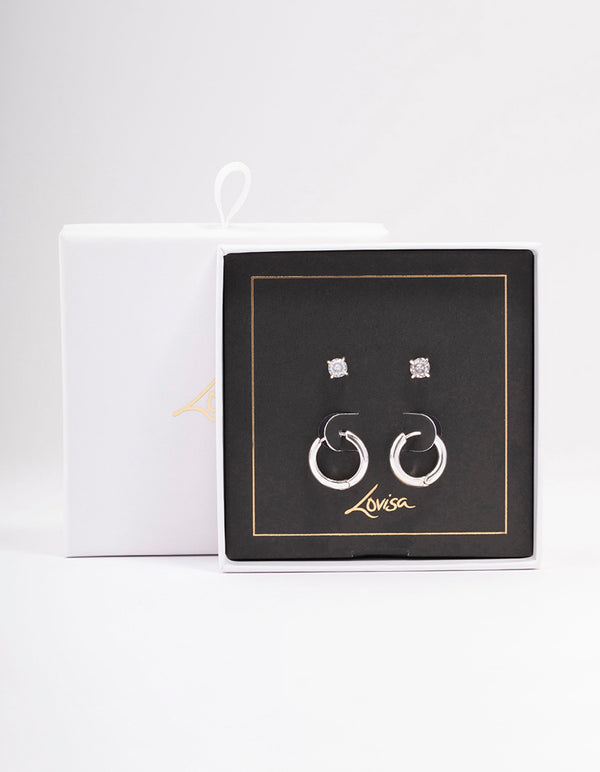 Silver Diamante Stud & Hoop Earring Pack
