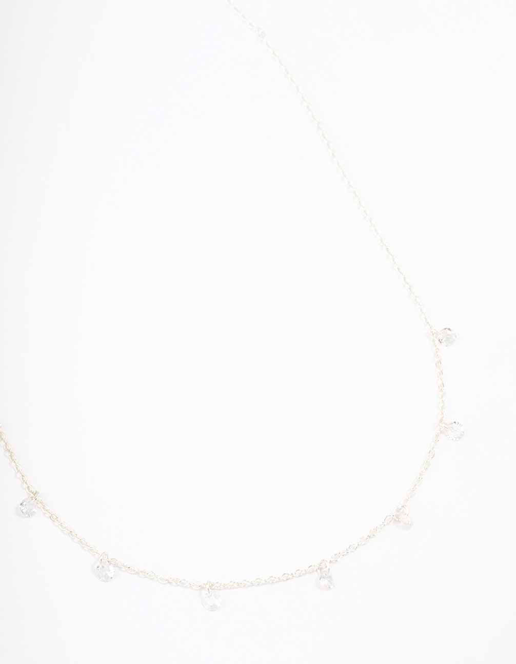 Silver Floating Diamante Droplet Necklace