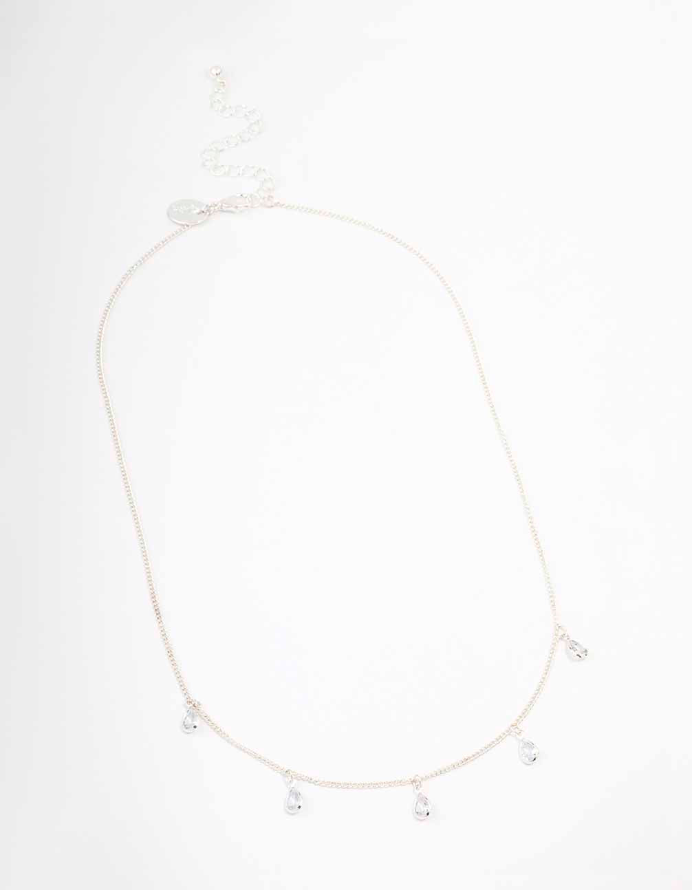 Silver Pearl Floating Diamante Droplet Necklace