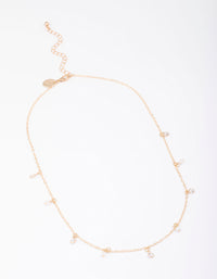 Gold Diamante & Pearl Drop Station Necklace - link has visual effect only