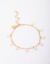 Waterproof Gold Plated Stainless Steel Station Freshwater Pearl Drop Anklet - link has visual effect only