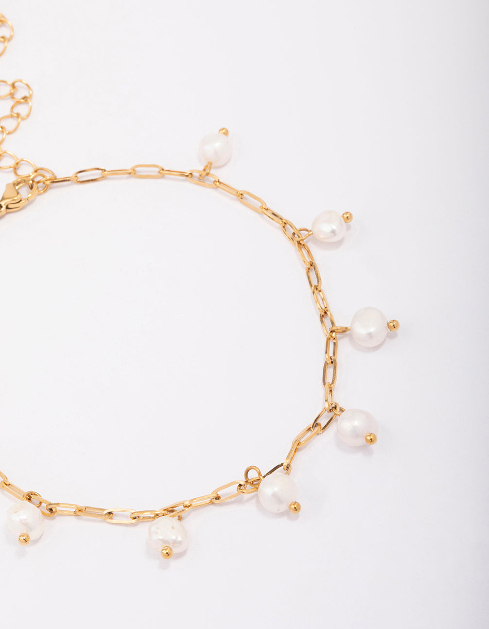 Waterproof Gold Plated Stainless Steel Station Freshwater Pearl Drop Anklet