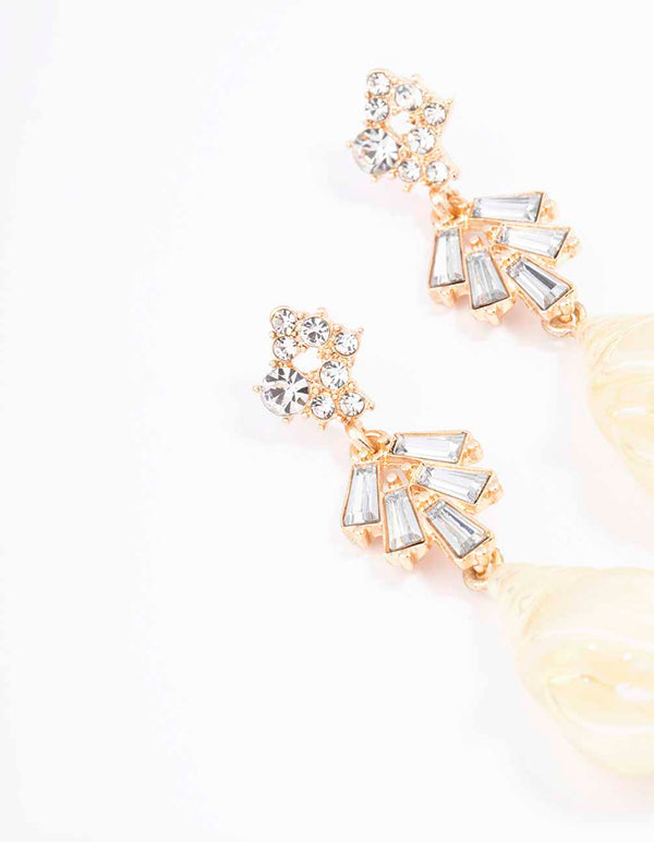 Gold Antique Diamante Shell Drop Earrings