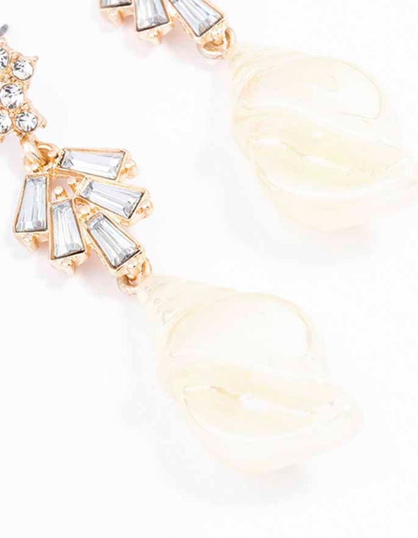 Gold Antique Diamante Shell Drop Earrings