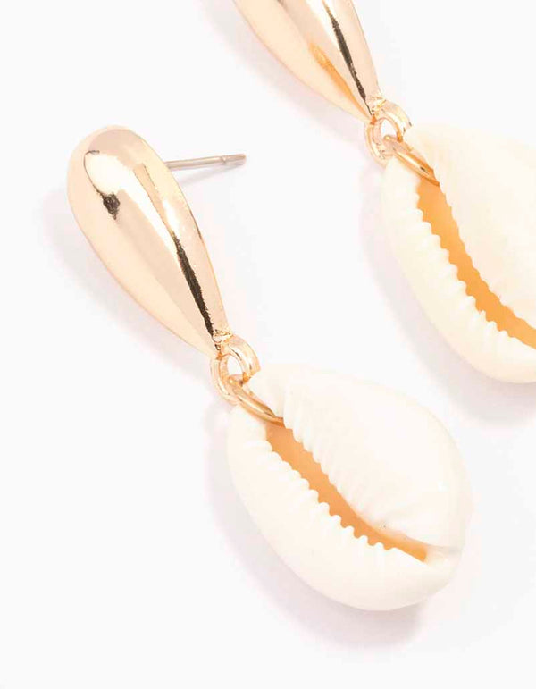 Gold Genuine Shell  Textured Drop Earrings