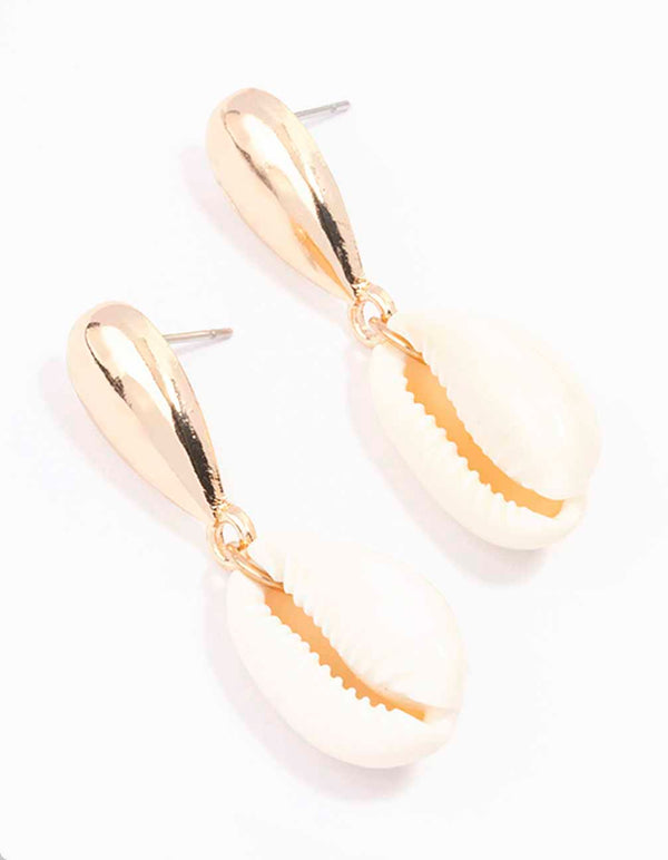Gold Genuine Shell  Textured Drop Earrings