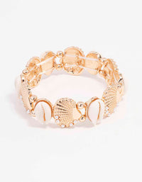 Gold Genuine Shell Pearl Stretch Bracelet - link has visual effect only