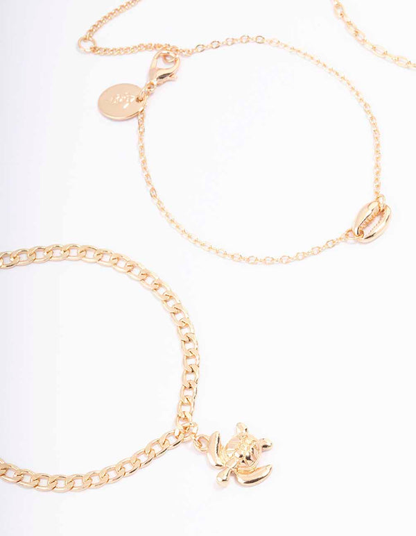Gold Turtle Anklet & Bracelet 3-Pack