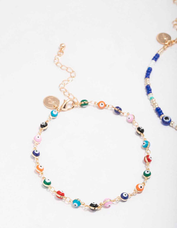 Gold Evil Eye Anklet Pack