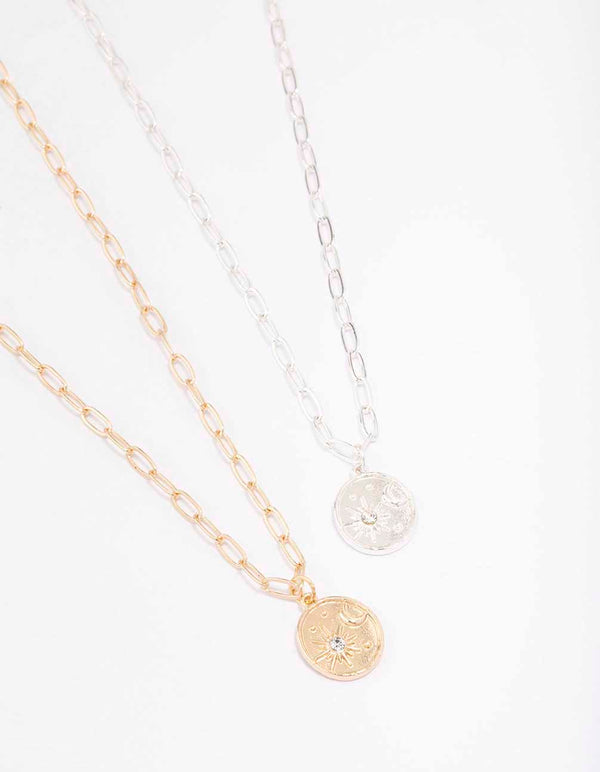 Mixed Metal Celestial Coin Necklace Pack