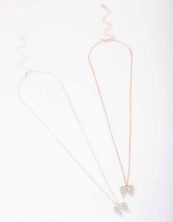 Mixed Metal Diamante Angel Wing Necklace Pack
