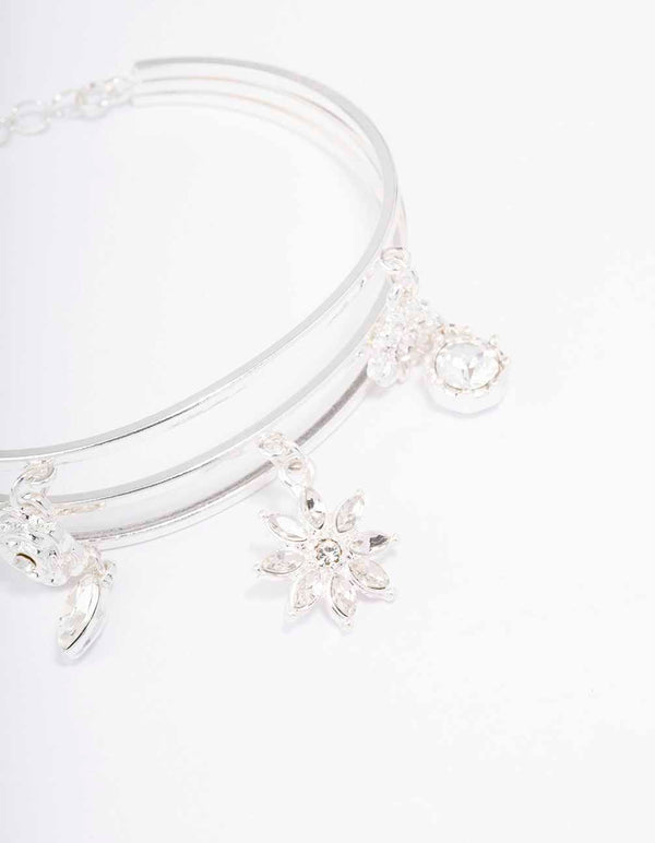 Silver Floral Charm Wrist Cuff