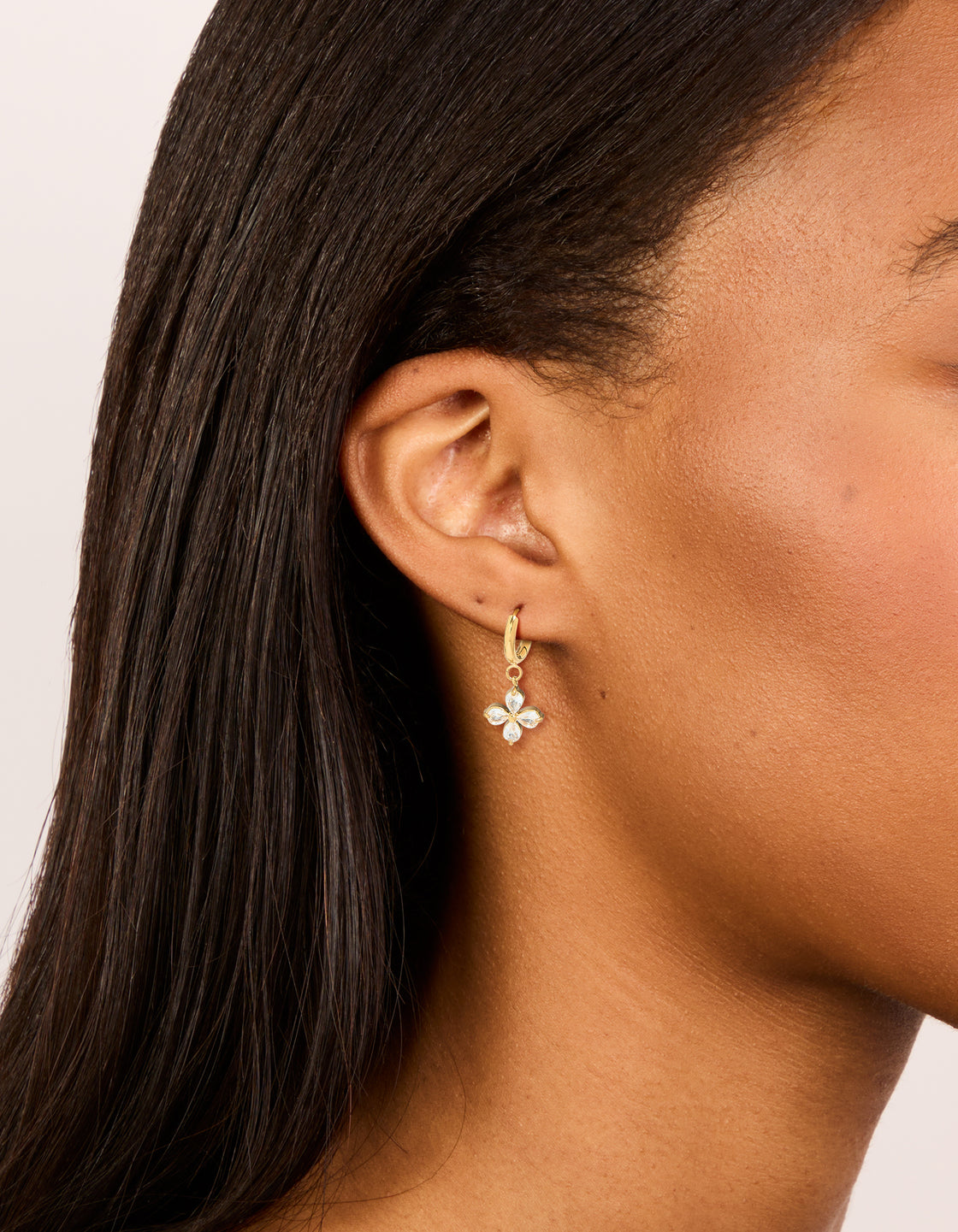 Gold Plated Surgical Steel Flower Huggie Hoop Earrings