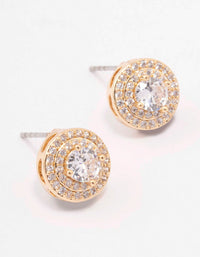 Gold Round Stone Ornate Stud Earrings - link has visual effect only