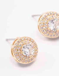 Gold Round Stone Ornate Stud Earrings - link has visual effect only