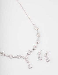 Rhodium Marquise Pear Necklace & Drop Earring Set - link has visual effect only