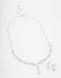Rhodium Marquise Pear Necklace & Drop Earring Set - link has visual effect only
