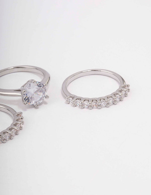 Silver Pave Solitaire Ring 3-Pack