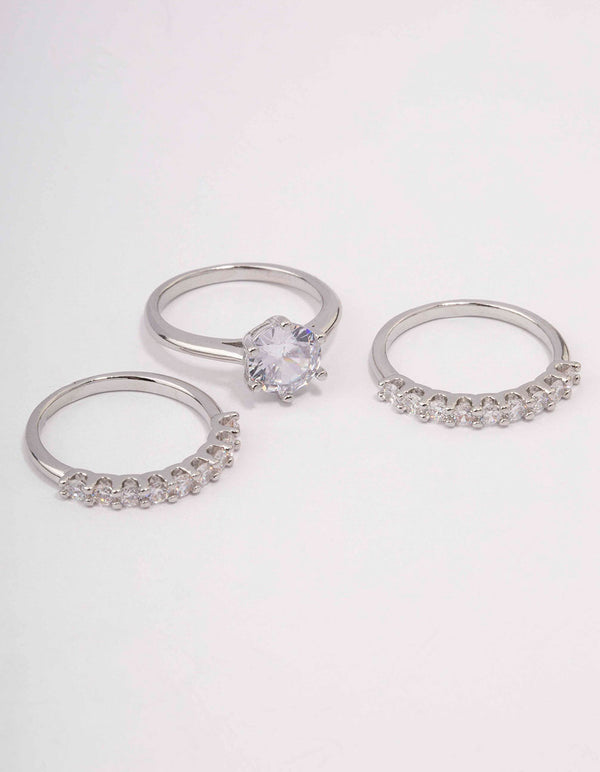 Rhodium Pave Solitaire Ring 3-Pack