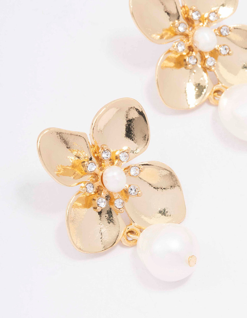Gold Plated Crystal Flower Pearl Drop Earrings