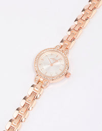 Rose Gold Diamante Small Round Strap Watch - link has visual effect only