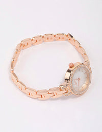 Rose Gold Diamante Small Round Strap Watch - link has visual effect only