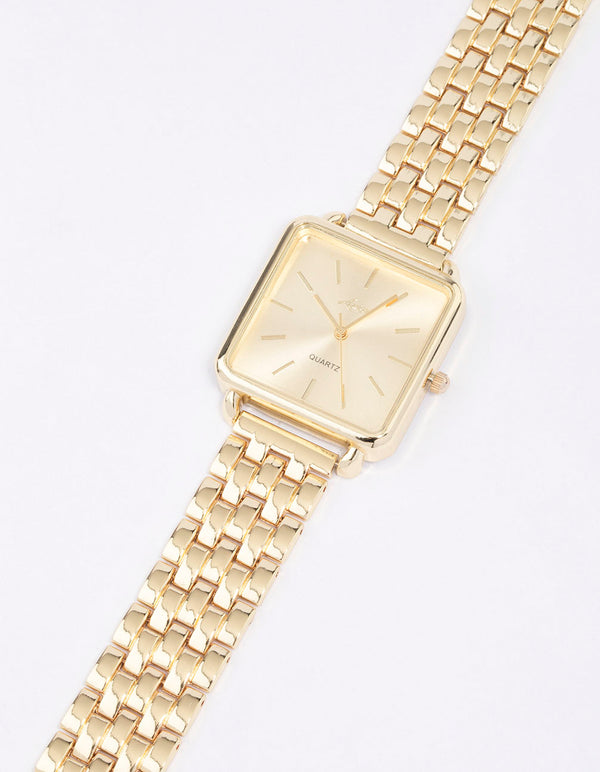 Gold Large Square Face Watch