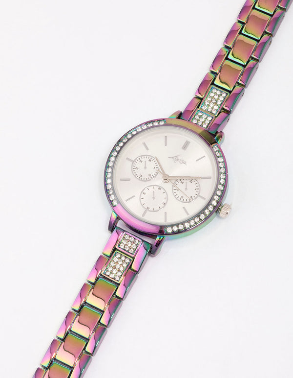 Holographic Diamante Link Watch
