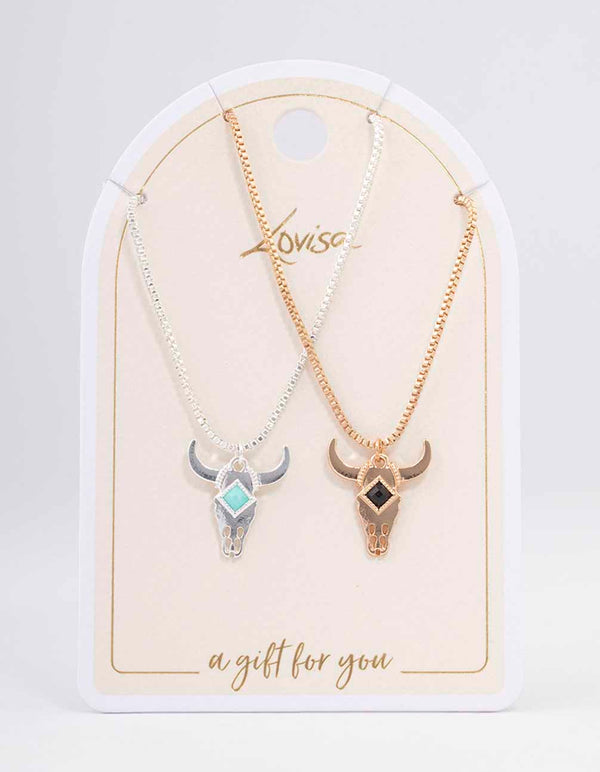 Mixed Metal Bull Head Necklace