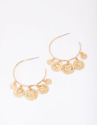 Gold Coin Droplet Hoop Earrings - link has visual effect only