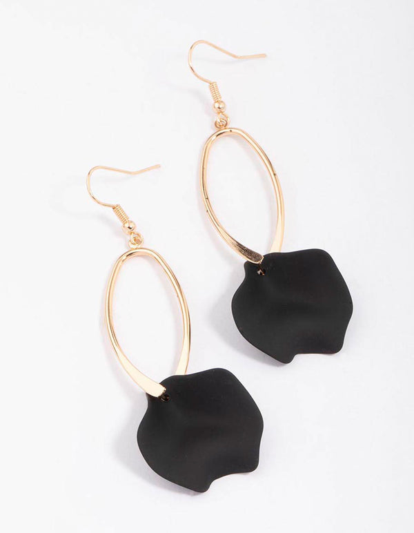 Gold Twisted Oval Petal Drop Earrings