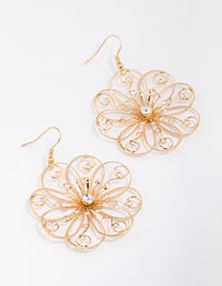 Gold Diamante Wire Swirly Flower Drop Earrings - link has visual effect only