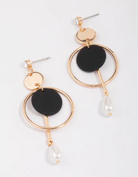 Gold Multi Disc Pearl Drop Earrings - link has visual effect only