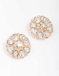Gold Flower Encrusted Stud Earrings - link has visual effect only
