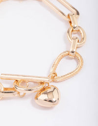 Gold Multi Link Heart T&O Chain Bracelet - link has visual effect only