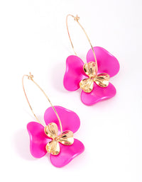 Pink Flower Wire Hoop Earrings - link has visual effect only