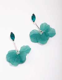 Silver & Green Stone Stick Petal Drop Earrings - link has visual effect only