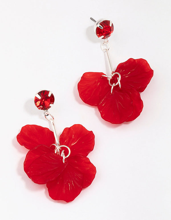 Red Stone & Stick Petal Drop Earrings