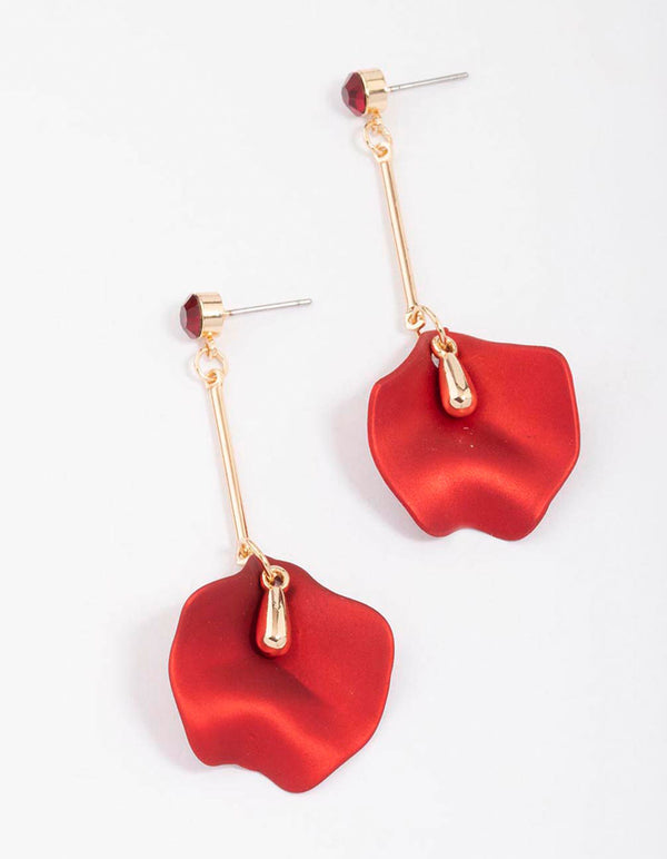 Gold & Red Pearlised Petal Drop Earrings