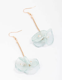 Gold & Blue Cup Chain Flower Pearl Drop Earrings - link has visual effect only