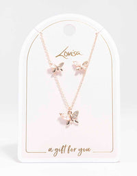 Rose Gold Diamante Butterfly Necklace & Stud Earring Set - link has visual effect only