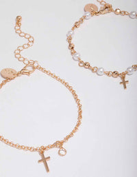 Gold Pearl Cross Charm Bracelet Pack - link has visual effect only