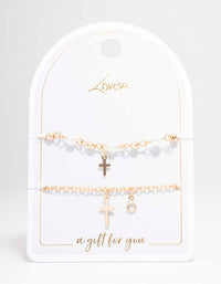 Gold Pearl Cross Bracelet Pack - link has visual effect only