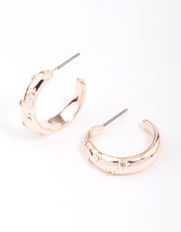 Rose Gold Diamante Star Puffy Hoop Earrings - link has visual effect only