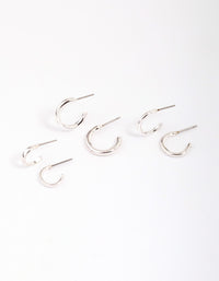 Silver Graduating Clean Huggie Hoop Earring 3-Pack - link has visual effect only