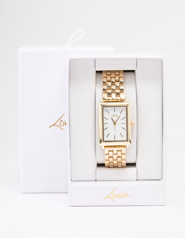 Gold Rectangular Woven Watch