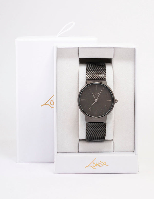 Black Round Simple Mesh Watch